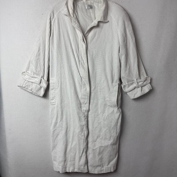 vtg corduroy trench coat white long duster size 13/14 M to L Made in Hong‎ Kong - Picture 1 of 8